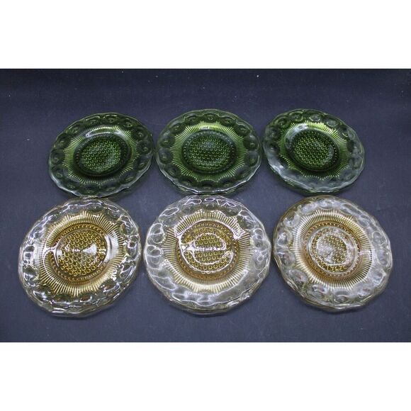 Vintage Bartlett Collins 3 Green & 3 Amber Glass  Bread Plates 5 3/4” - Picture 1 of 13